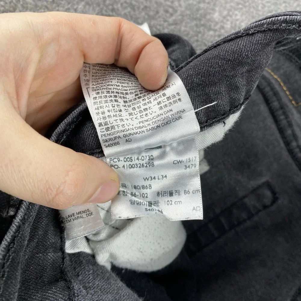Levis 514 Straight Jeans Mens 34x31 Black Mid Rise Denim‎